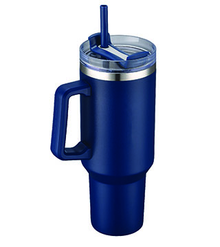 ICOL-B-039 - 40 oz. Double Wall Tumbler with Handle and Straw - Navy